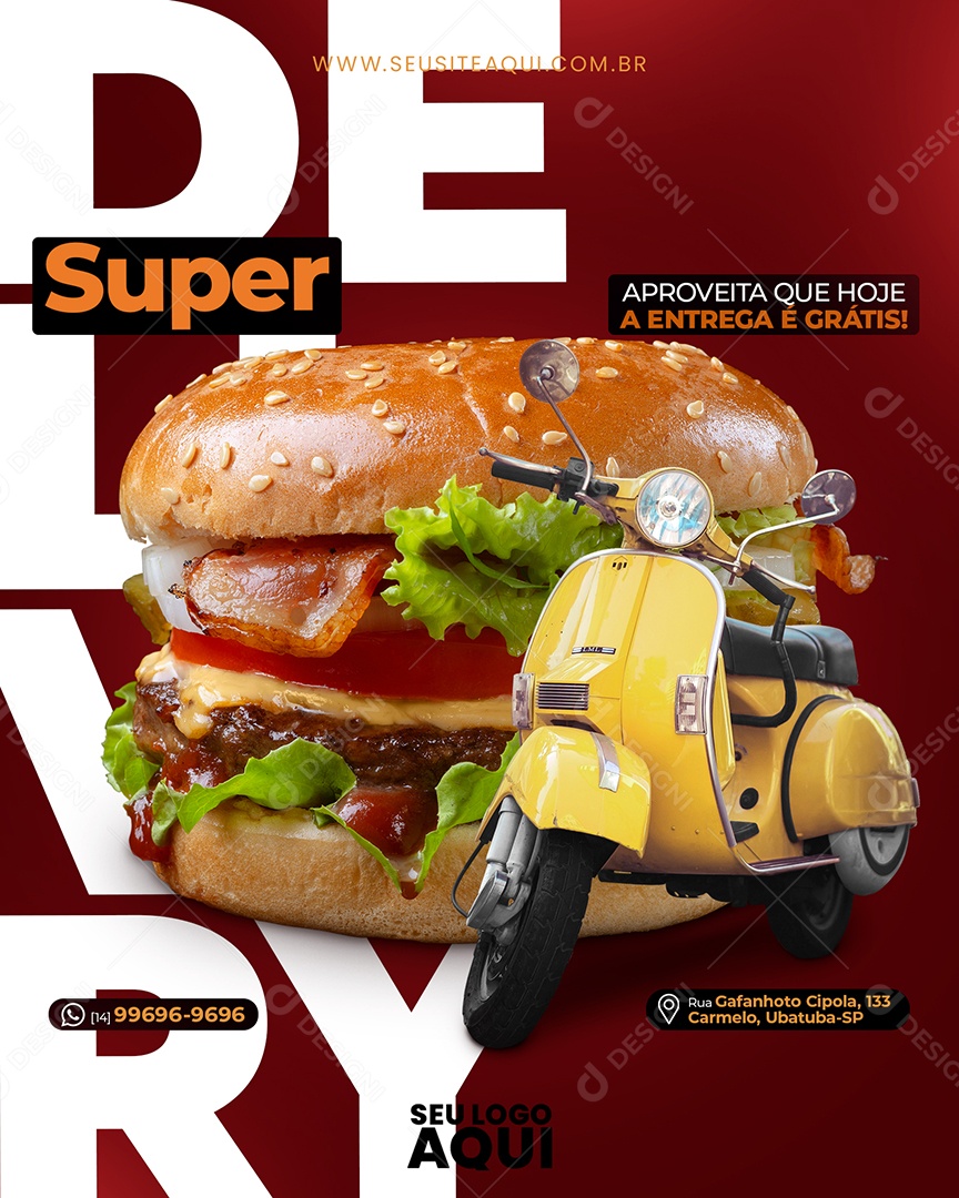 Super Delivery Entrega Grátis Lanches Social Media PSD Editável