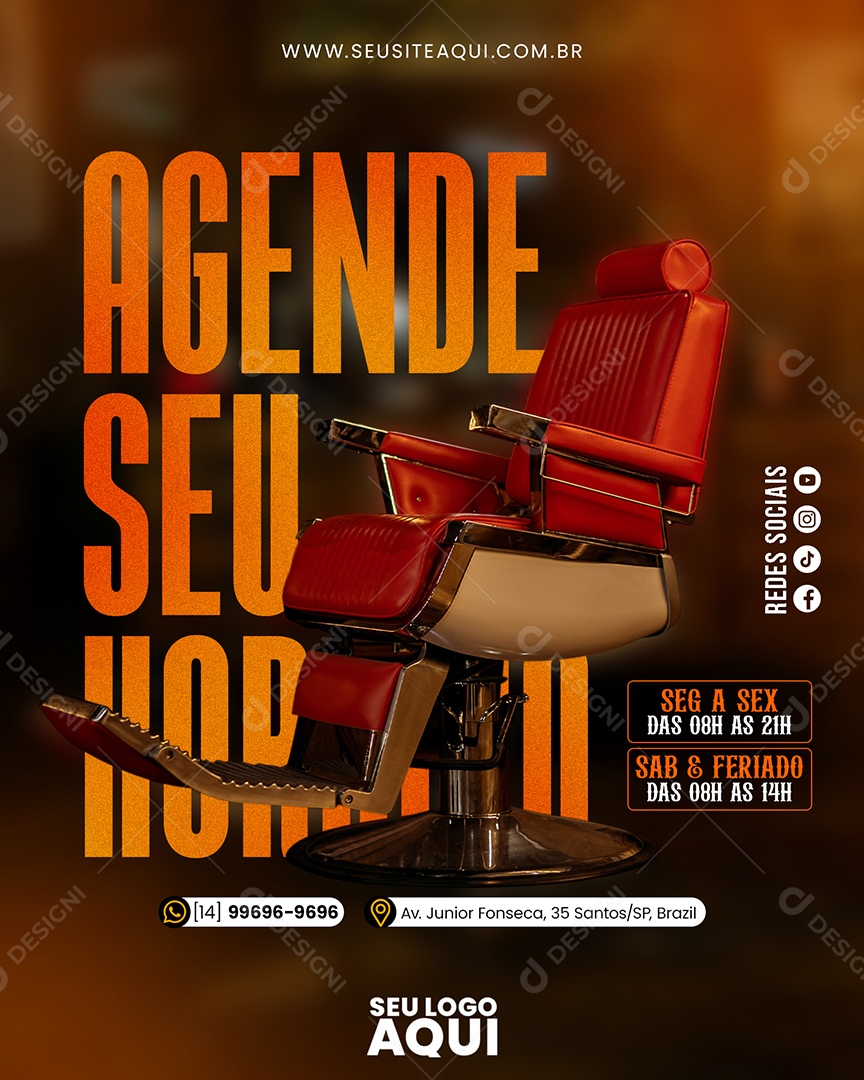Agende Seu Horário Barbearia Social Media PSD Editável