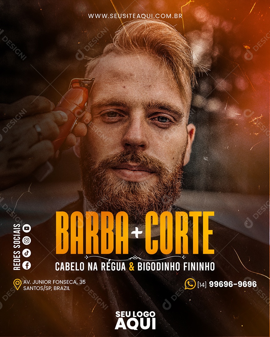 Barba + Mais Corte Barbearia Social Media PSD Editável