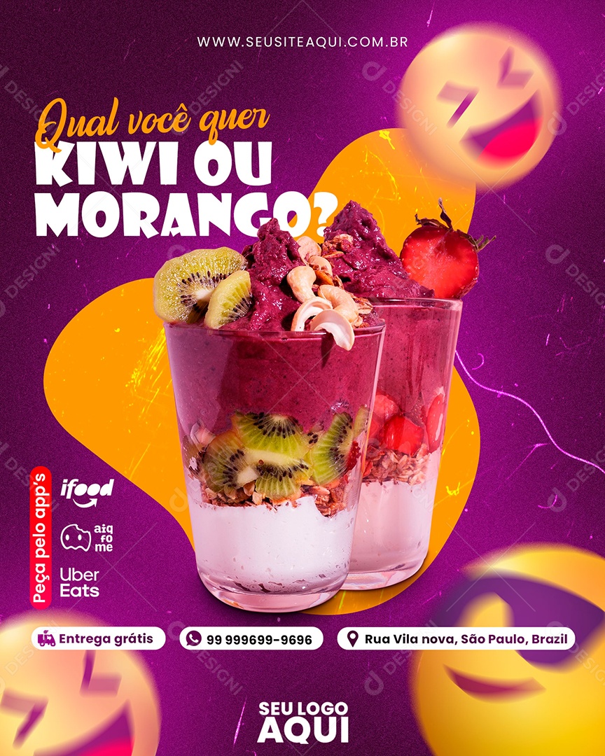 Qual Voce Quer Kiwi Ou Morango Açaiteria Social Media PSD Editável