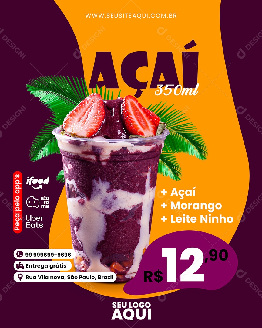 Açaiteria Açaí 350ml Social Media PSD Editável