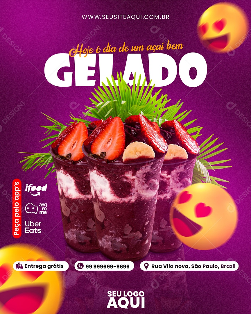 Hoje E Dia De Um Açaí Bem Gelado Social Media PSD Editável