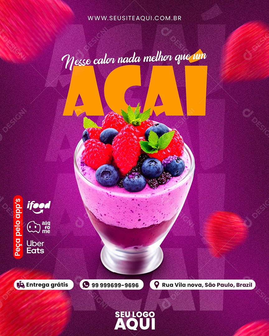 Social Media Nesse Calor Nada Melhor Que Um Açai PSD Editável