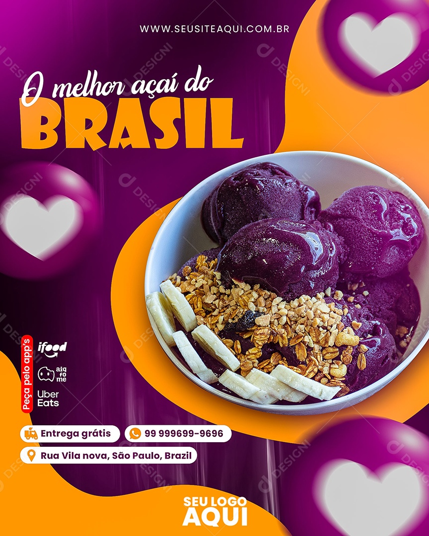 Açaiteria O Melhor Açai Do Brasil Social Media PSD Editável