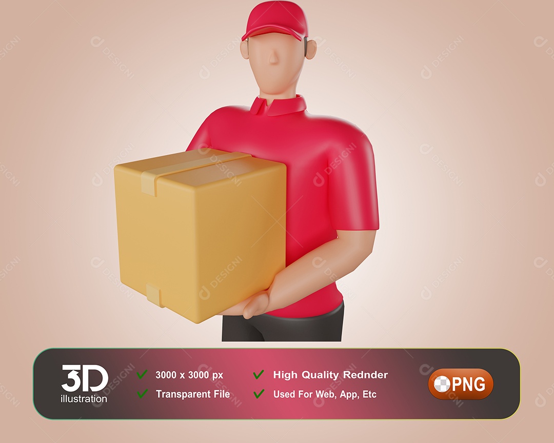 Entregador Entregando Encomendas Elemento 3D Para Composição PSD