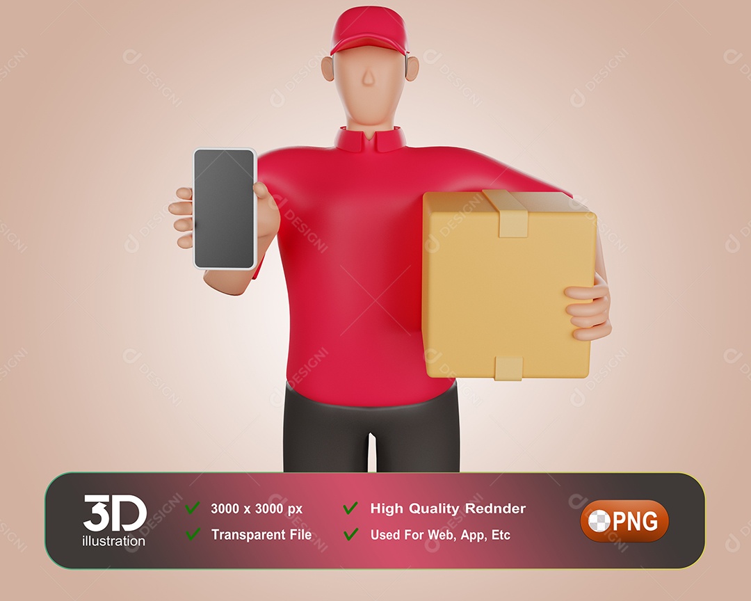Entregador Entregando Encomendas Elemento 3D Para Composição PSD