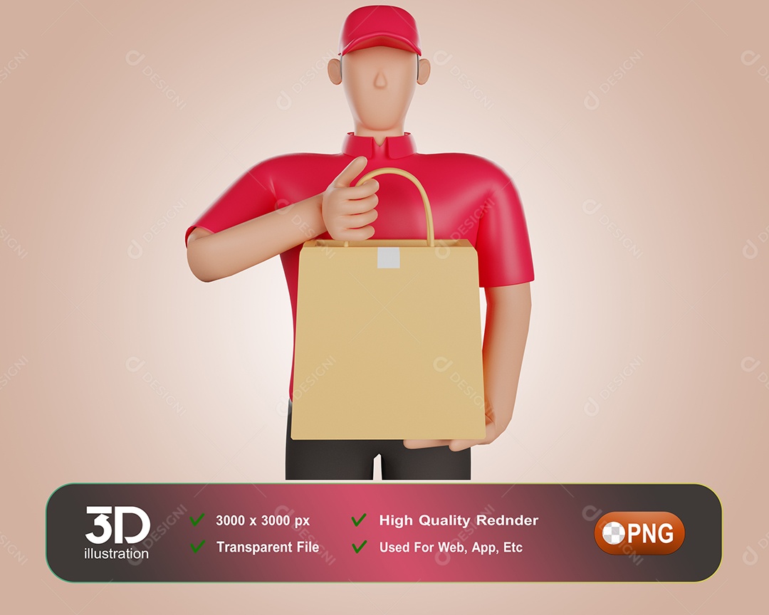 Entregador Entregando Encomendas Elemento 3D Para Composição PSD