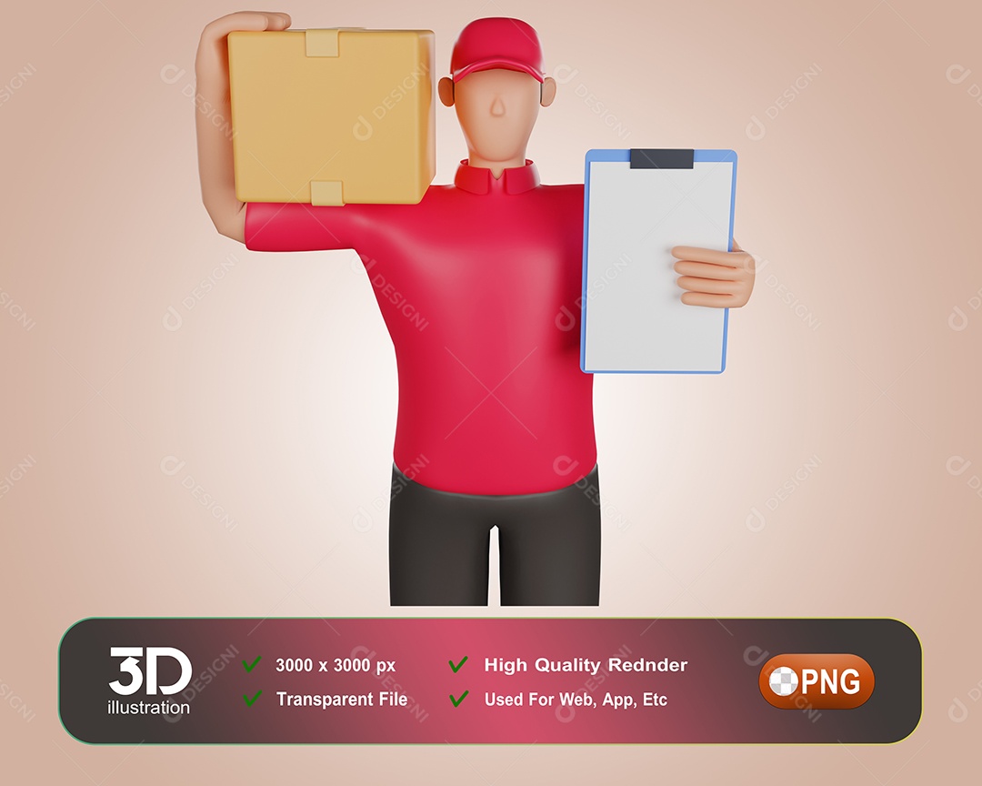 Entregador Entregando Encomendas Elemento 3D Para Composição PSD