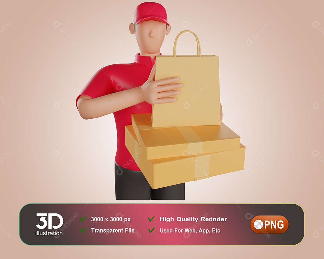 Entregador Entregando Encomendas Elemento 3D Para Composição PSD