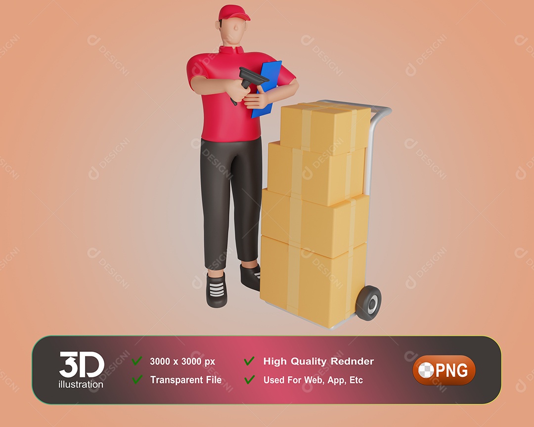 Entregador Inspecionado Encomenda Elemento 3D Para Composição PSD