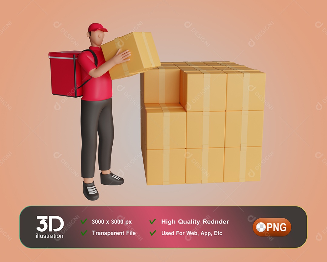 Entregador Pegando Encomenda Elemento 3D Para Composição PSD