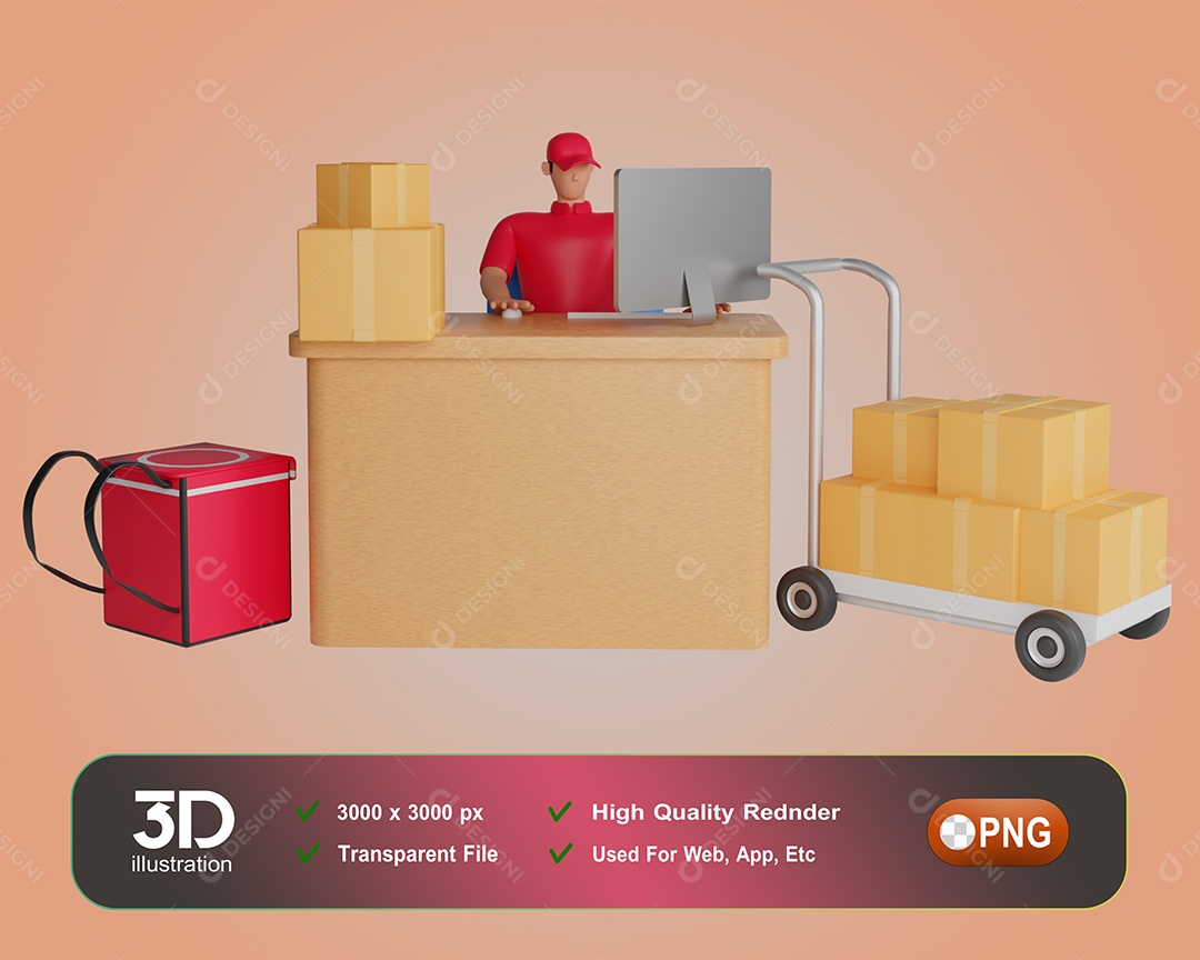 Entregador Despachando Entregas Elemento 3D Para Composição PSD