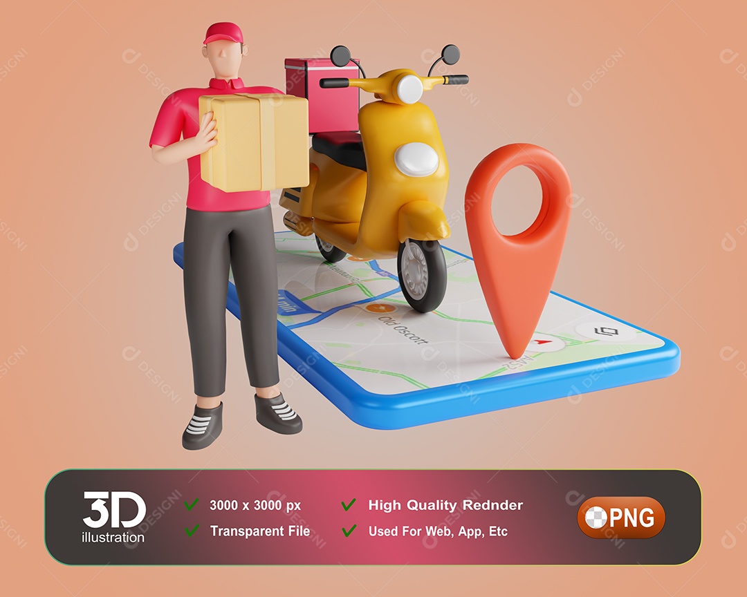 Entregador Fazendo Entrega De Moto Elemento 3D Para Composição PSD