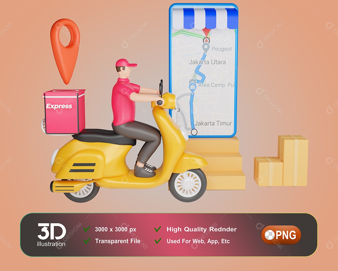 Entregador Fazendo Entrega De Moto Elemento 3D Para Composição PSD