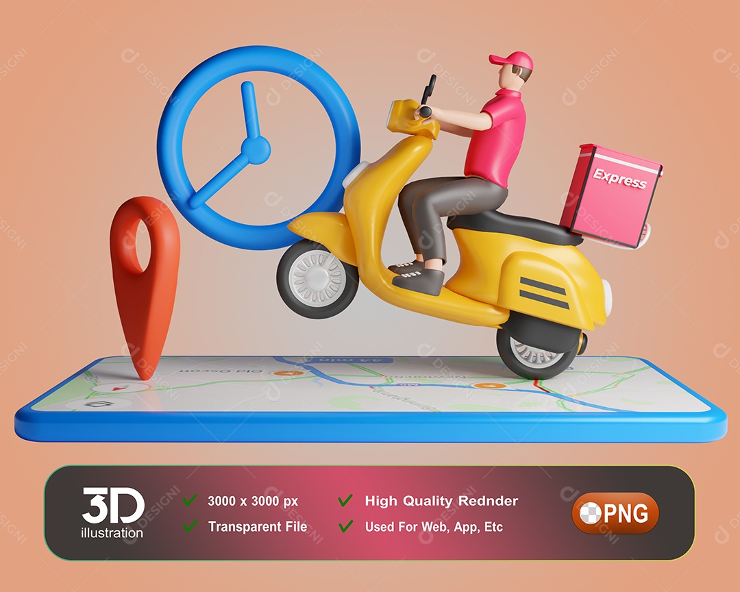 Entregador Fazendo Entregas Rápidas Elemento 3D Para Composição PSD