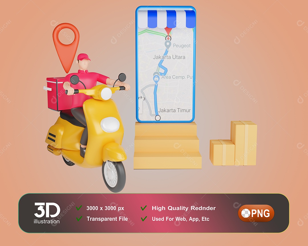 Deliveryman Delivering Motorcycle 3D Element For PSD Composition