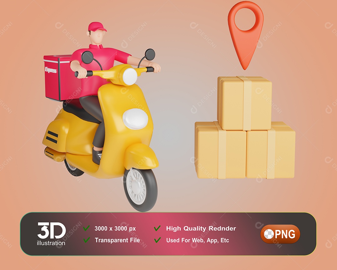 Entregador Fazendo Entrega De Moto Elemento 3D Para Composição PSD
