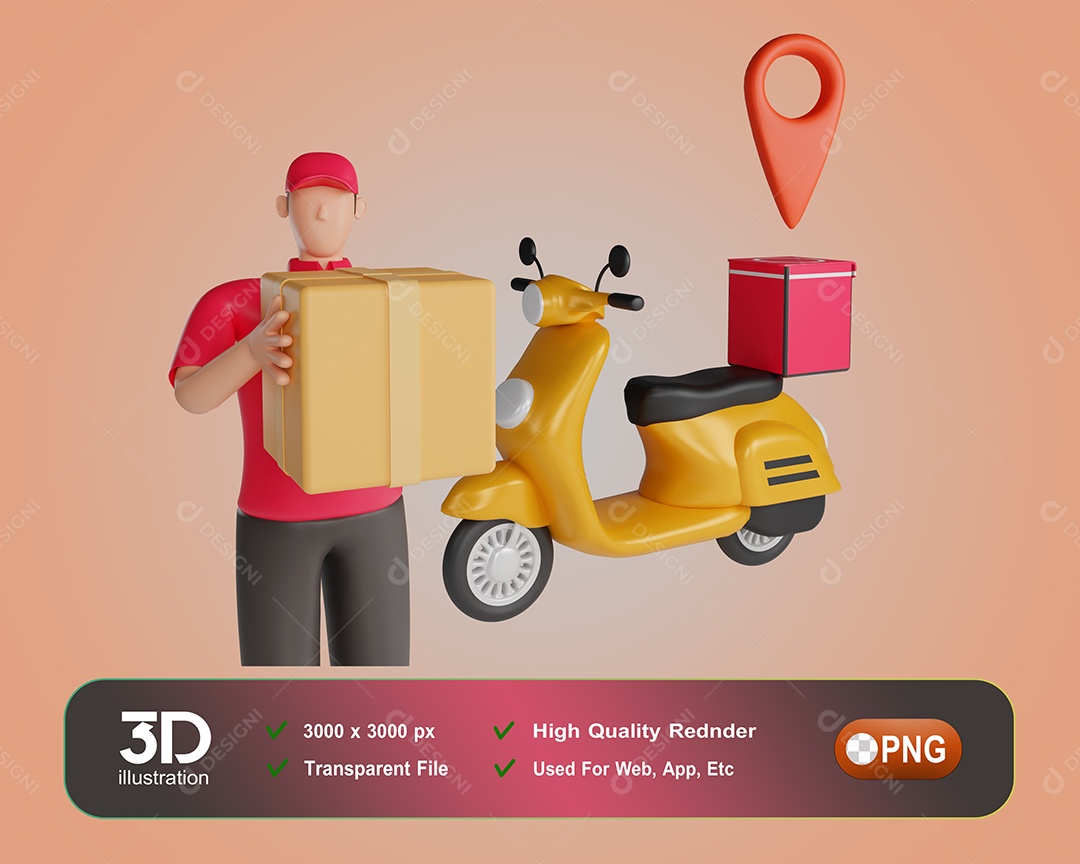 Entregador Fazendo Entregas Elemento 3D Para Composição PSD