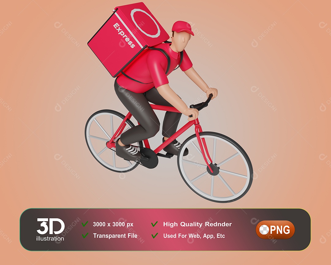 Entregador Fazendo Entregas De Bicicleta Elemento 3D Para Composição PSD