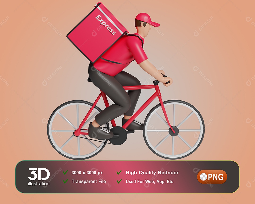 Entregador Fazendo Entregas De Bicicleta Elemento 3D Para Composição PSD