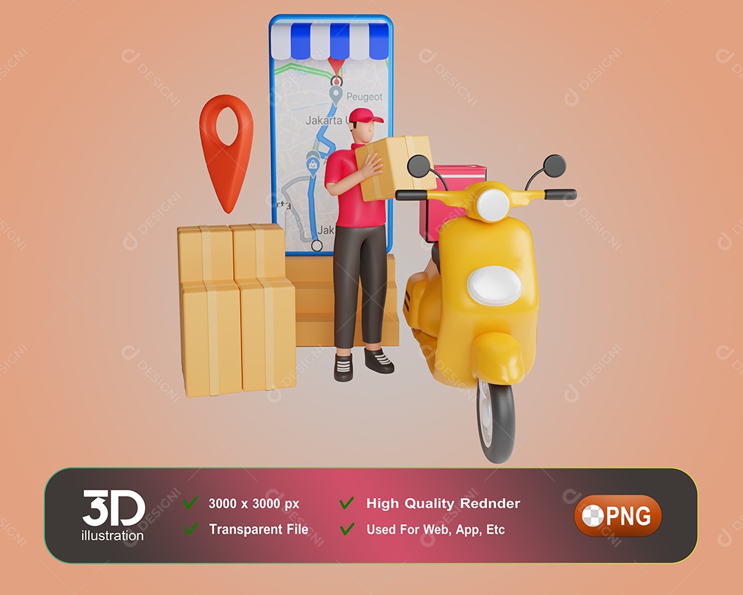 Entregador Preparando Entregas Elemento 3D Para Composição PSD