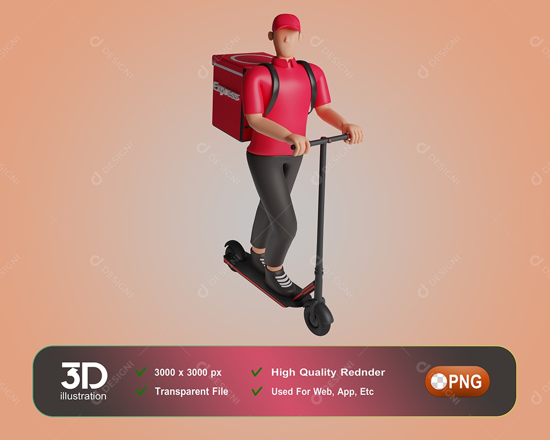 Entregador Fazendo Entrega De Patinete Elemento 3D Para Composição PSD