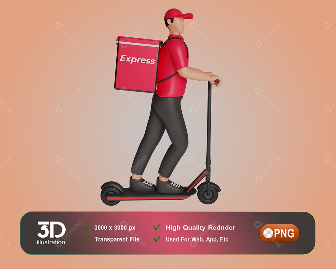 Entregador De Patinete Elemento 3D Para Composição PSD