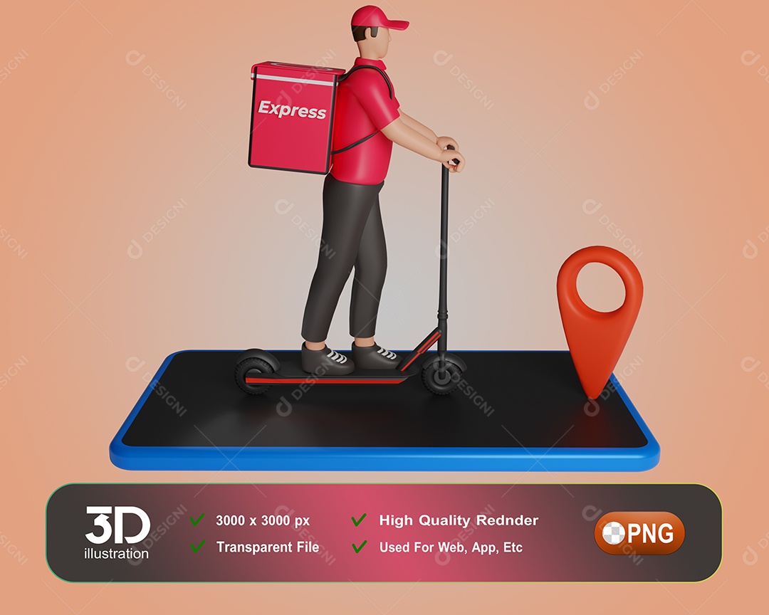 Entregador Segundo a Localização Elemento 3D Para Composição PSD