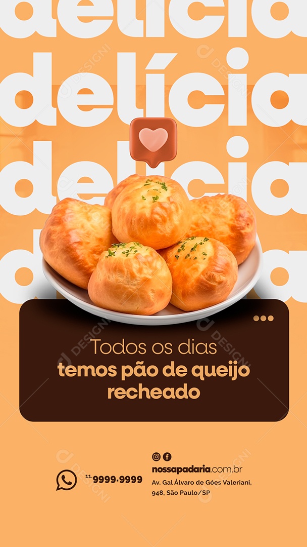 Story Todos Os Dias Temos Pão De Queijo Recheado Padaria Social Media PSD Editável