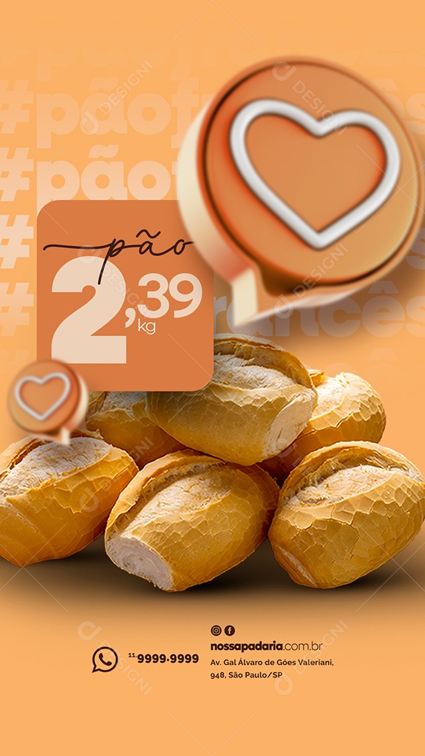 Story Pão Francês 2,39 KG Padaria Social Media PSD Editável