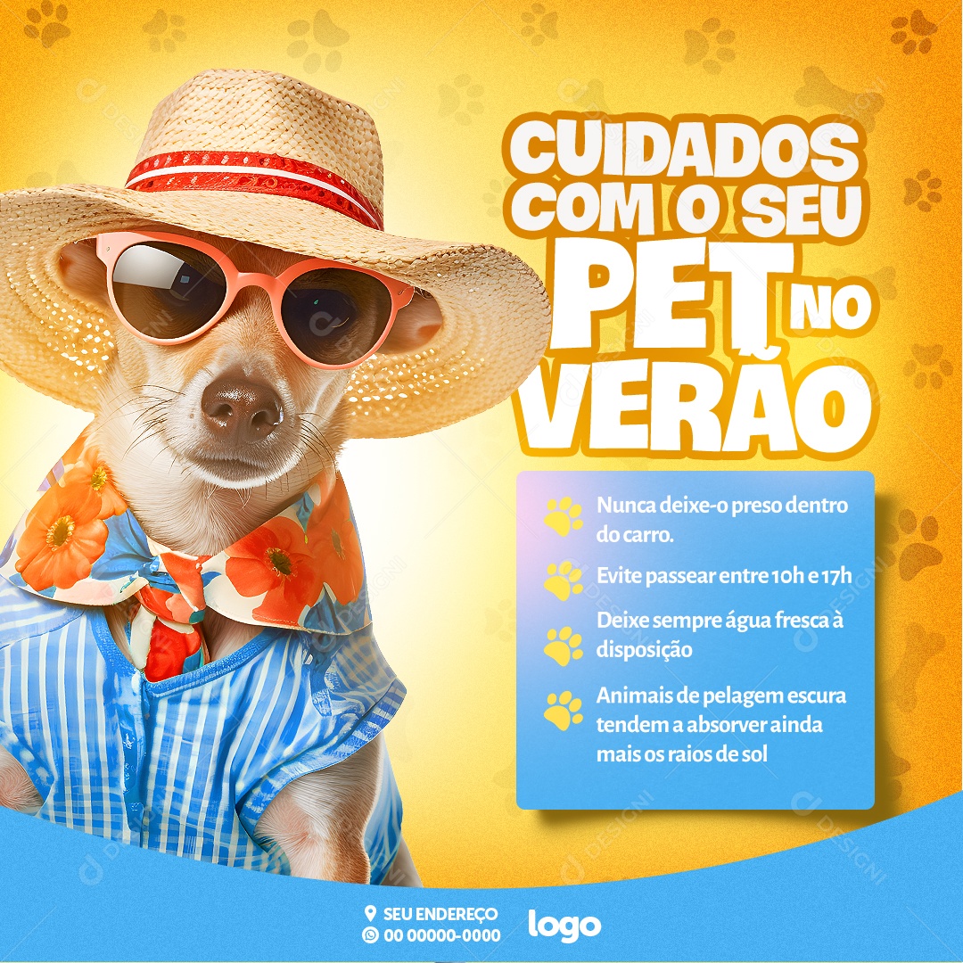 Petshop Cuidados Com Seu Pet No Verão Social Media PSD Editável