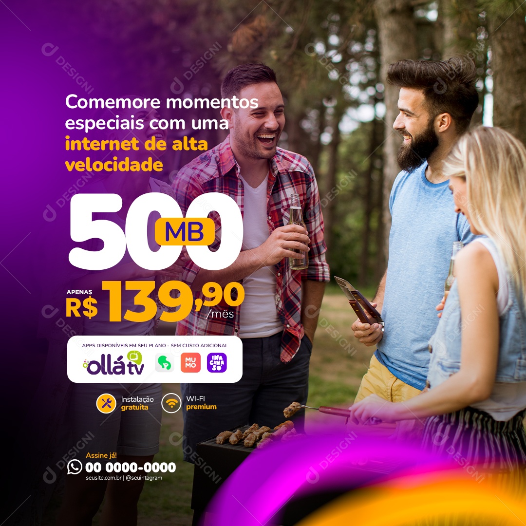 Internet De Alta Velocidade 500mb Social Media PSD Editável