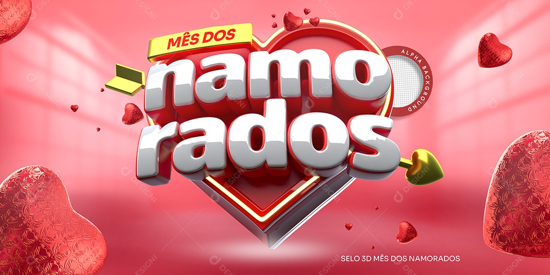 Selo 3D Mês Dos Namorados Para Composição PSD