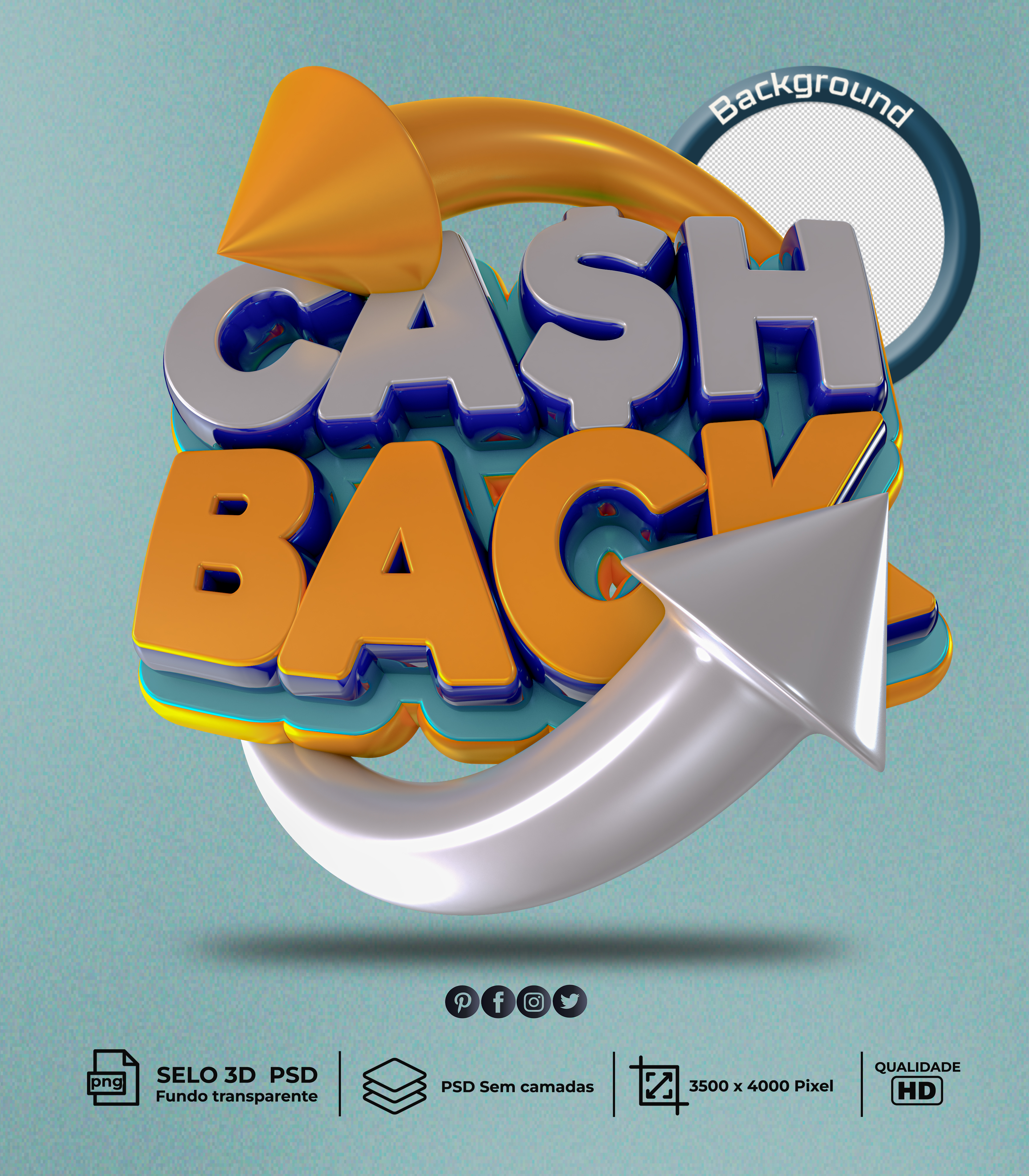Selo 3D Cash Back Para Composição PSD