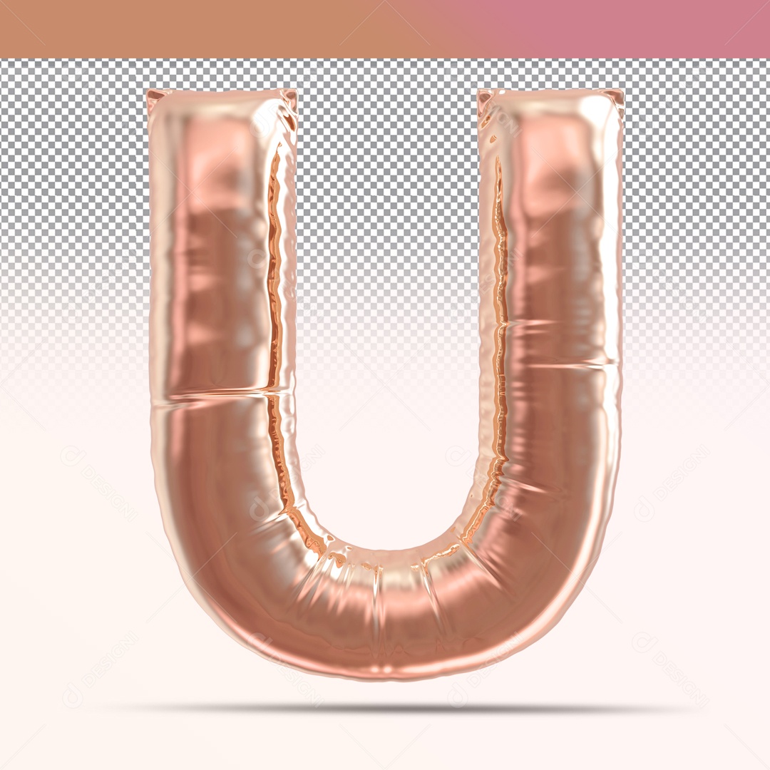 Letra 3D U Balão Rosa Para Composição PSD