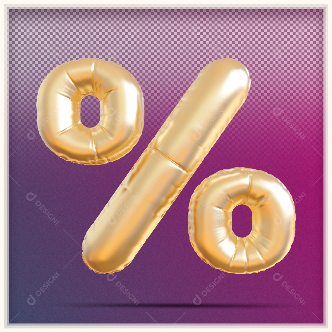 Elemento 3D Porcento Balão Dourado Para Composição PSD