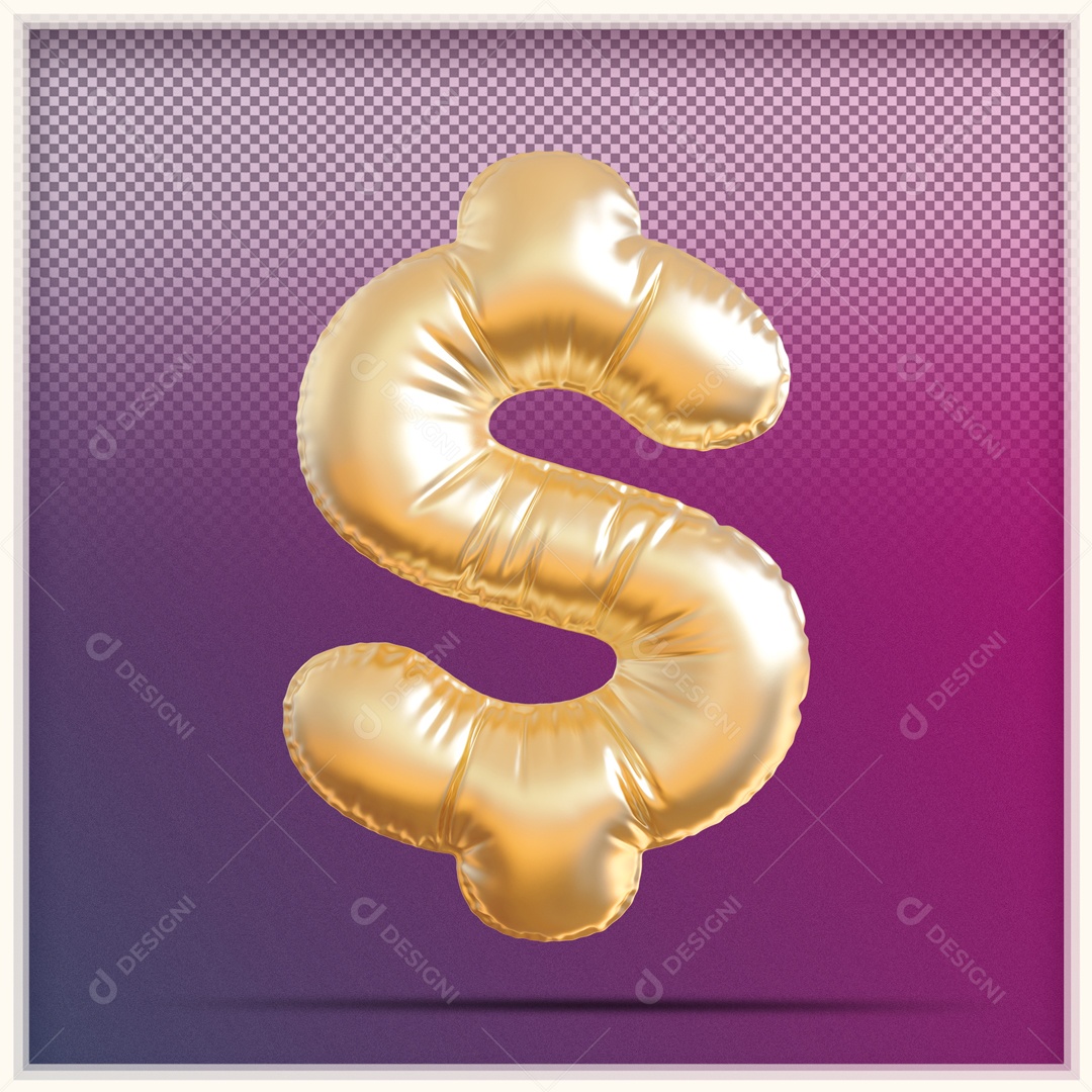 Elemento 3D Cifrão Balão Dourado Para Composição PSD
