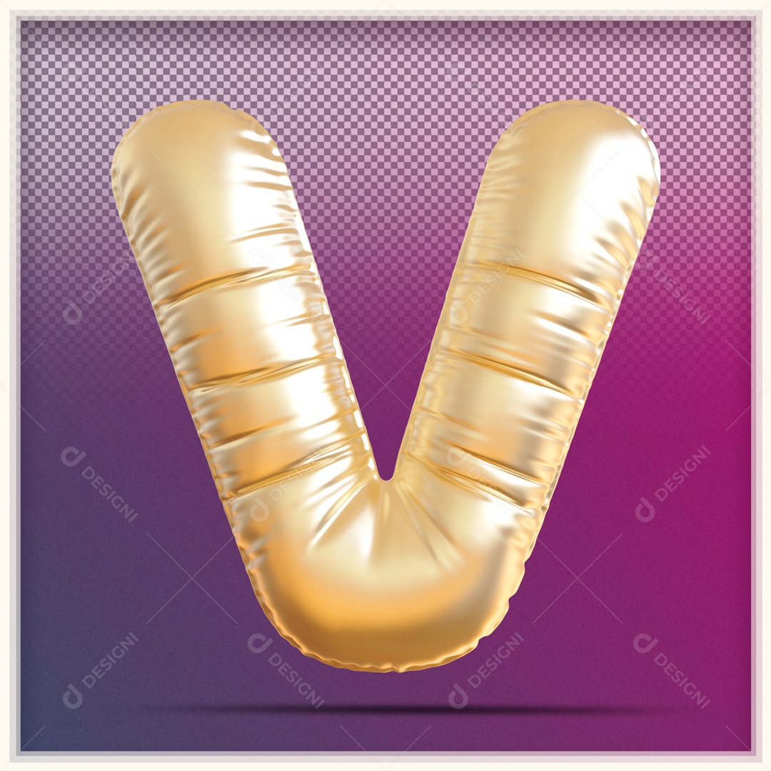 Letra 3D V Balão Dourado Para Composição PSD