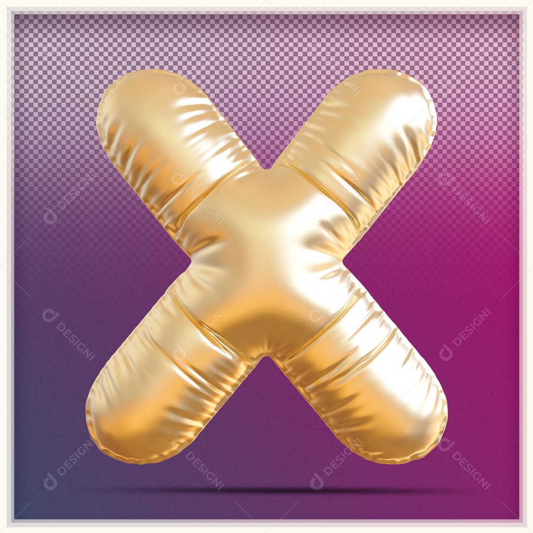 Letra 3D X Balão Dourado Para Composição PSD