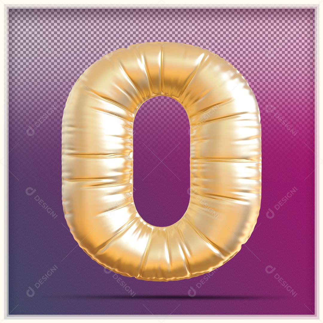 Número 3D 0 Balão Dourado Para Composição PSD