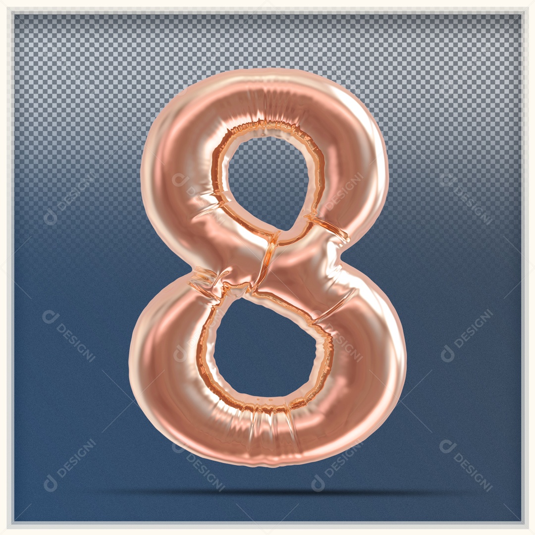Número 3D 8 Balão Rosa Para Composição PSD