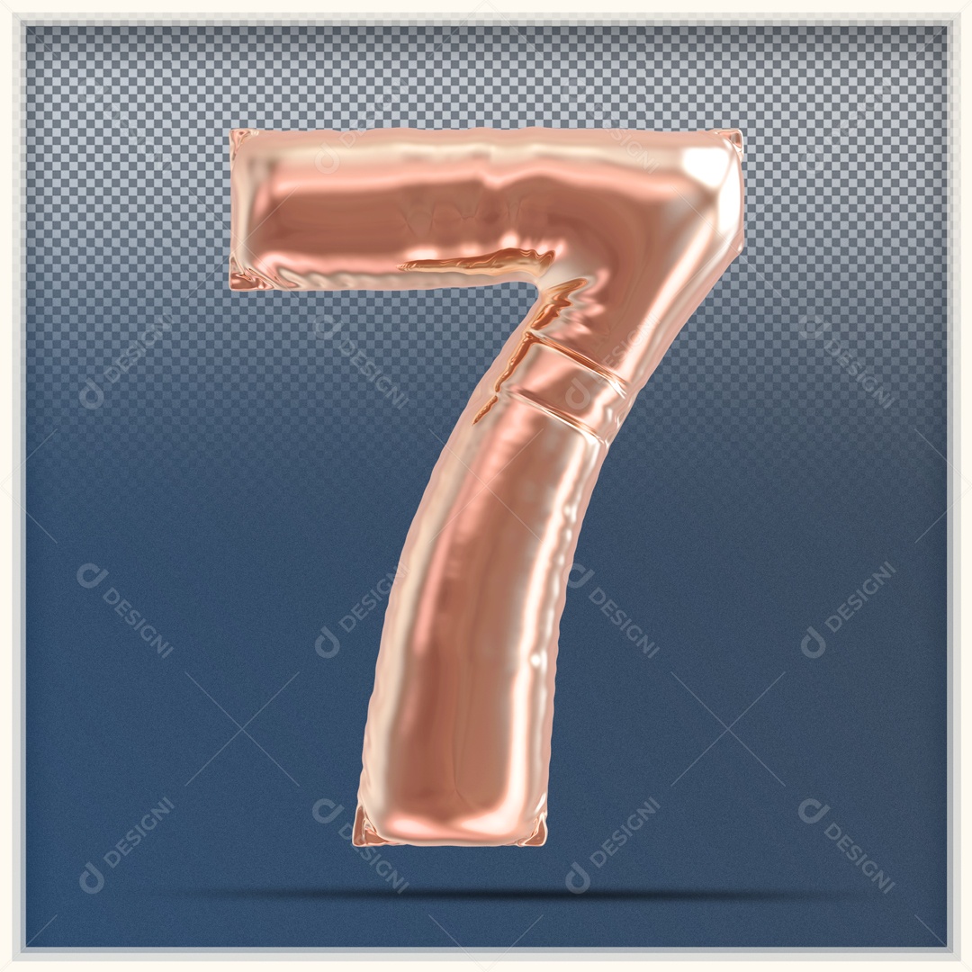 Número 3D 7 Balão Rosa Para Composição PSD