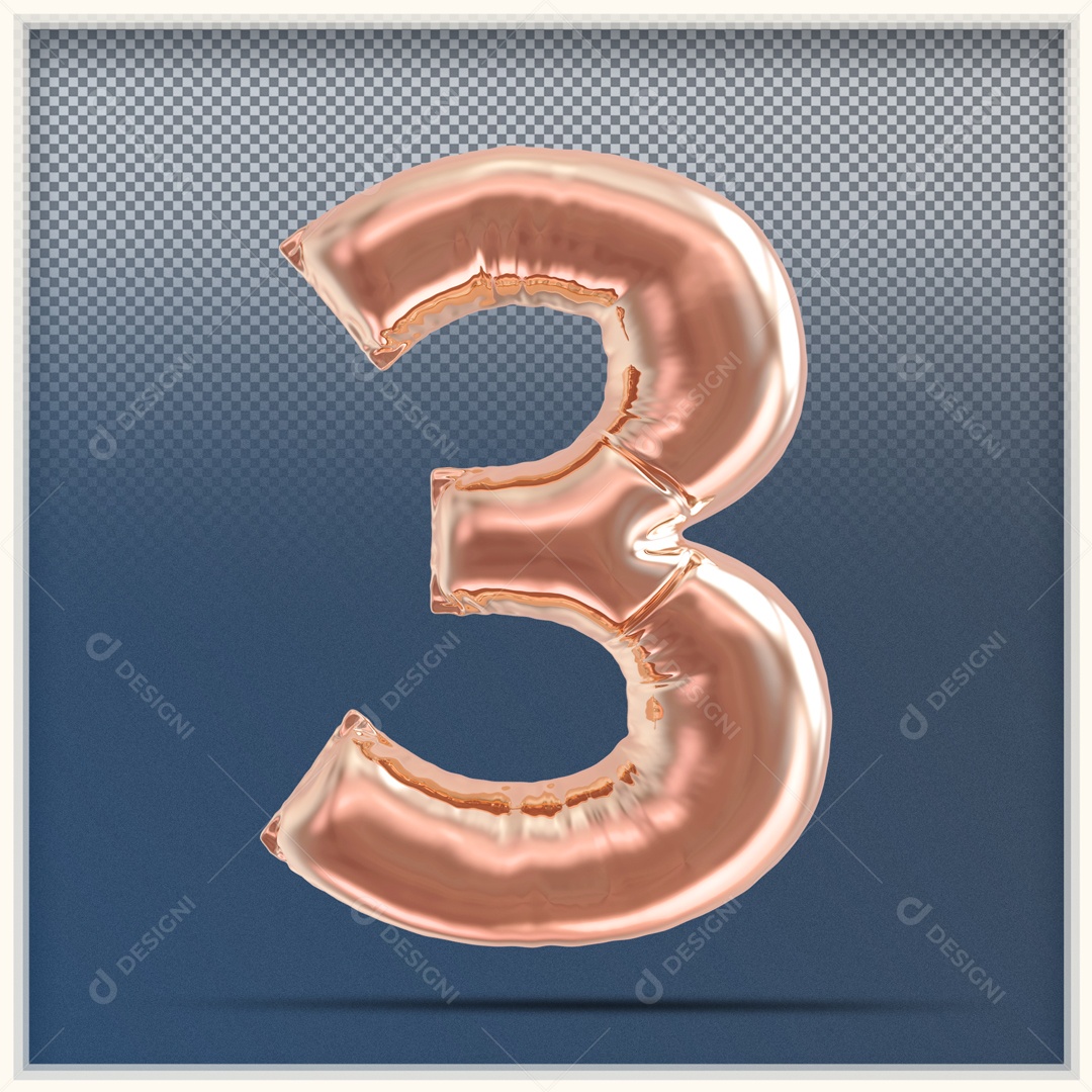 Número 3D 3 Balão Rosa Para Composição PSD