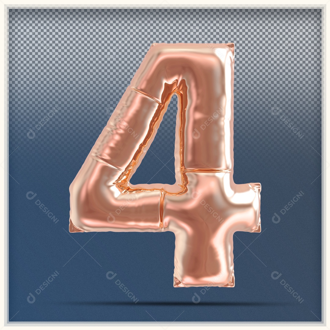 Número 3D 4 Balão Rosa Para Composição PSD