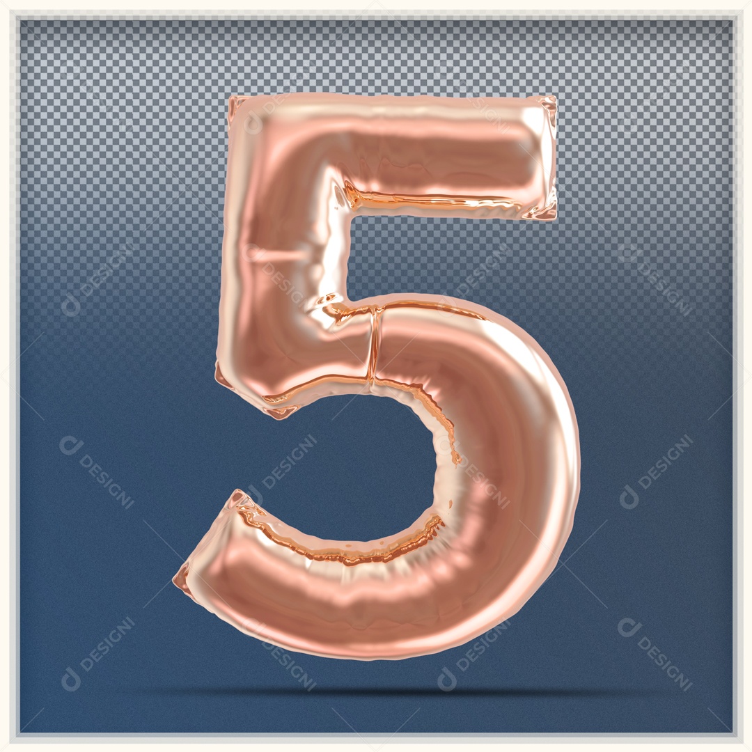 Número 3D 5 Balão Rosa Para Composição PSD