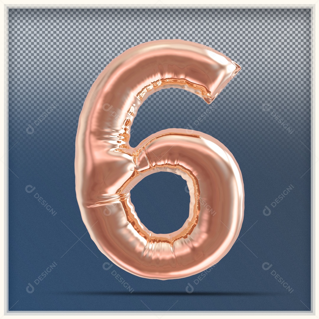 Número 3D 6 Balão Rosa Para Composição PSD