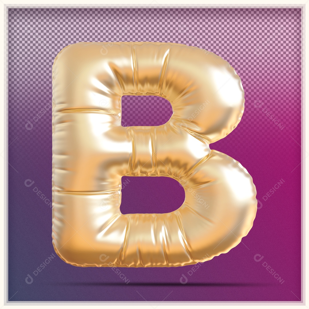 Letra 3D B Balão Dourado Para Composição PSD