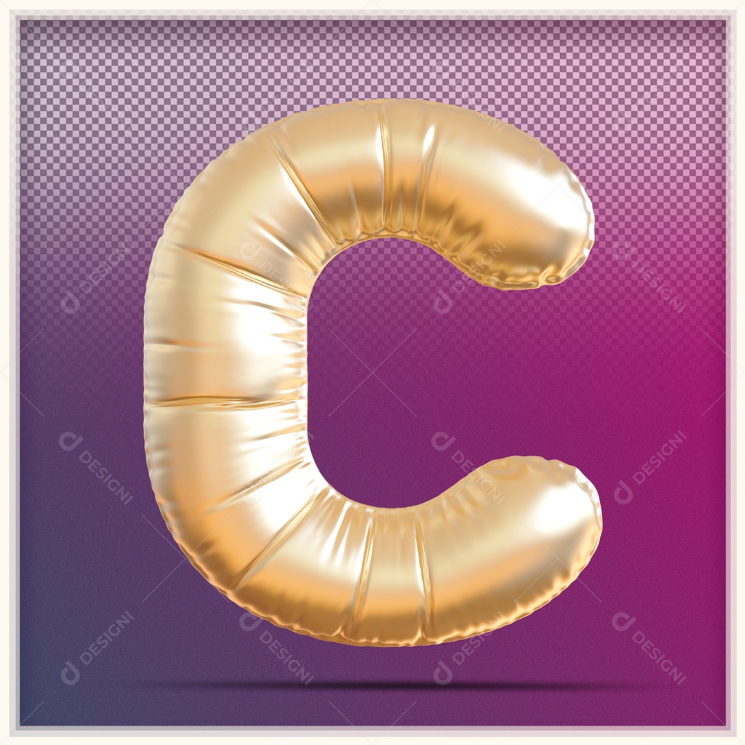 Letra 3D C Balão Dourado Para Composição PSD
