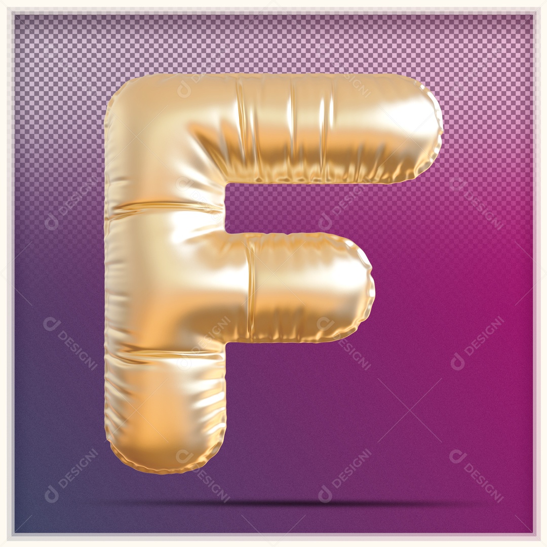 Letra 3D F Balão Dourado Para Composição PSD