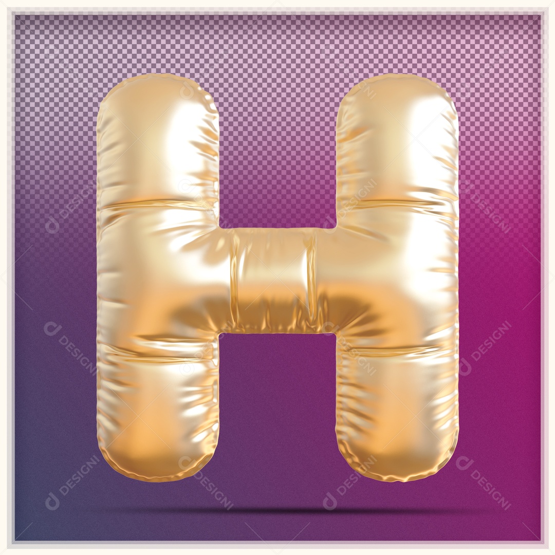 Letra 3D H Balão Dourado Para Composição PSD